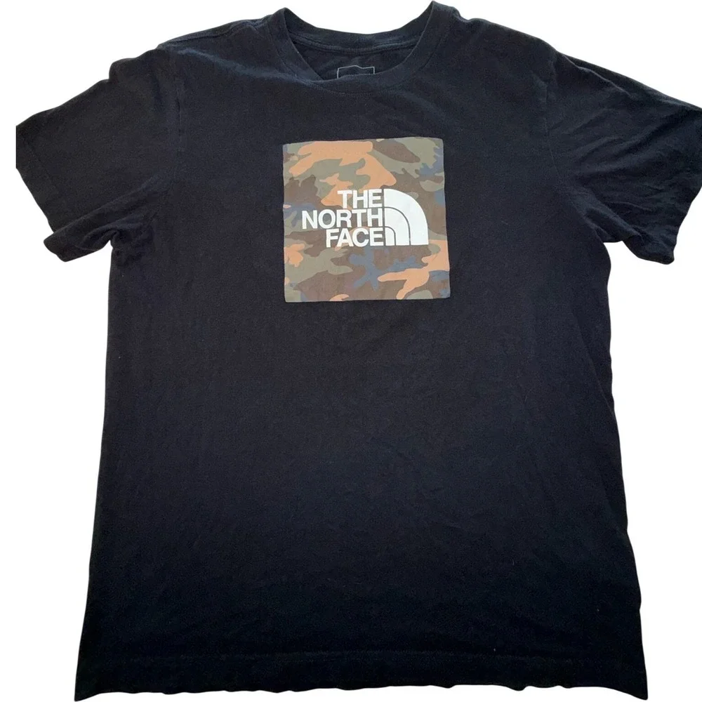 The North Face Mens Black Camo Box Logo Graphic T-Shirt Size Large